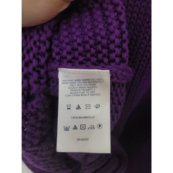 Lands' End Women's Drifter Purple Cable Knit Heavy Cotton Crew Neck Sweater - Picture 8 of 8